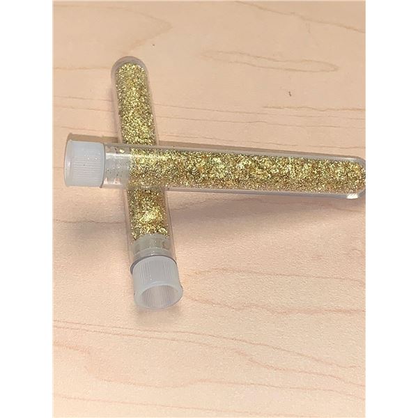 Lot of 2 - Large vials of golden flaking material