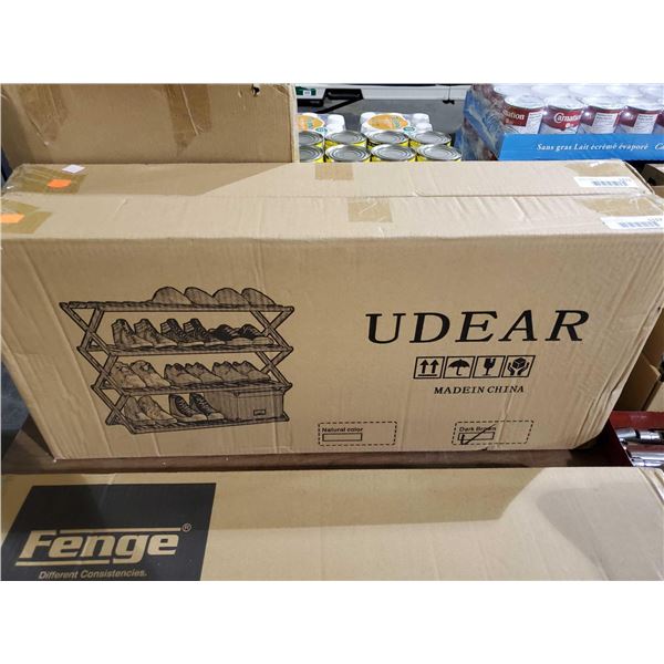 Udear Bamboo Expanding 4 shelf shoe rack in box