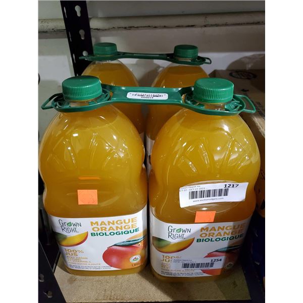 Grown Right Orange Mango Organic Juice lot of 4 x 1.89L