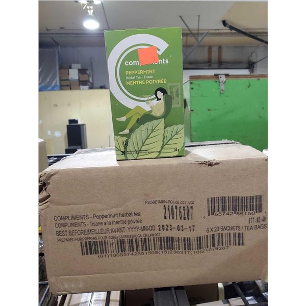 Compliments Organic Peppermint Tea Case lot of 6 x 20 sachets