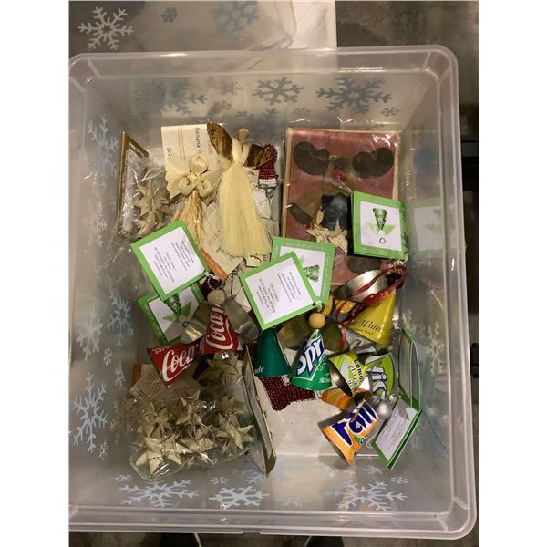 Tote of assorted hand made christmas decor
