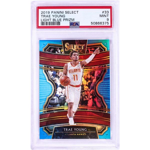 2019 Panini Select Light Blue Prizm Trae Young NBA Card #33 PSA Mint 9
