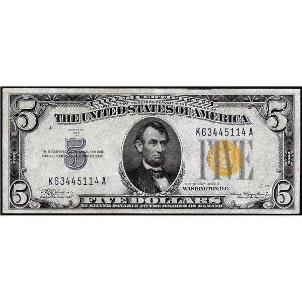 1934A $5 North Africa WWII Emergency Issue Silver Certificate Note