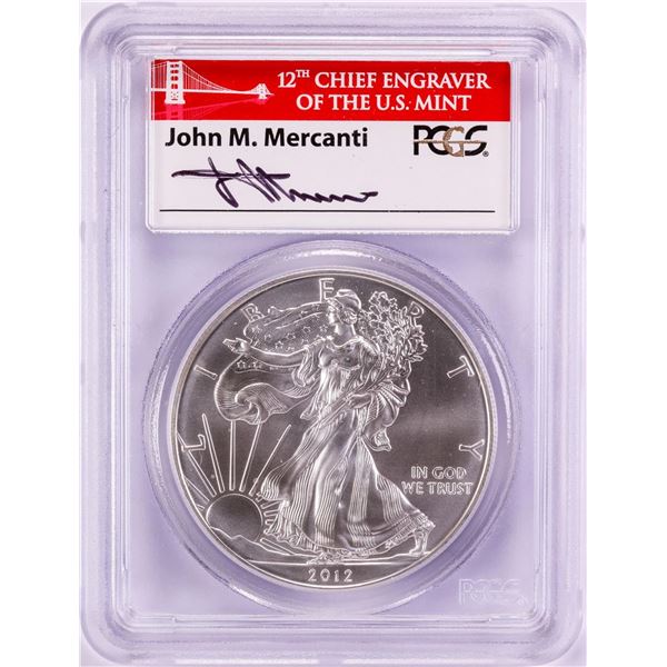 2012-(S) $1 American Silver Eagle Coin PCGS MS70 Mercanti Signed San Francisco