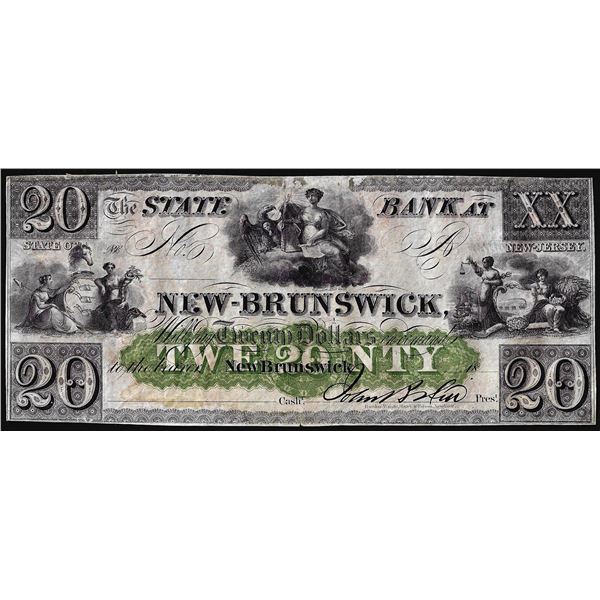 1800's $20 State Bank of New Brunswick New Jersey Obsolete Note