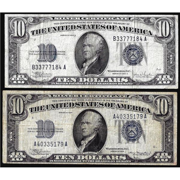 Lot of 1934 & 1934C $10 Silver Certificate Notes
