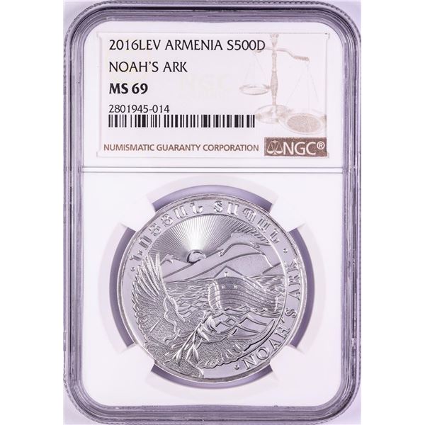 2016-LEV Armenia 500 Dram Noah's Ark Silver Coin NGC MS69