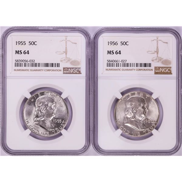Lot of 1955-1956 Franklin Half Dollar Coins NGC MS64