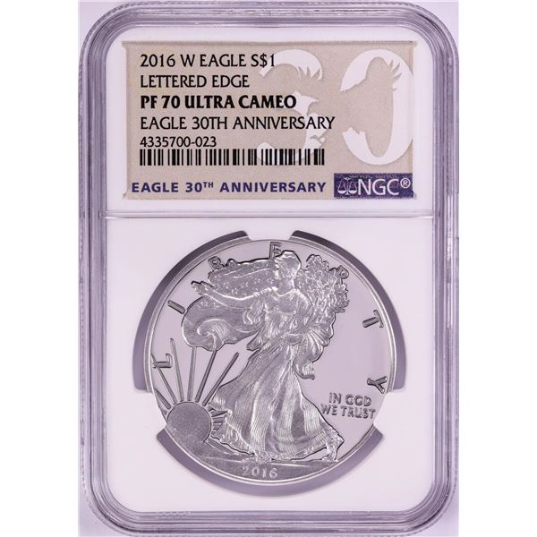 2016-W Lettered Edge $1 Proof American Silver Eagle Coin NGC PF70 Ultra Cameo