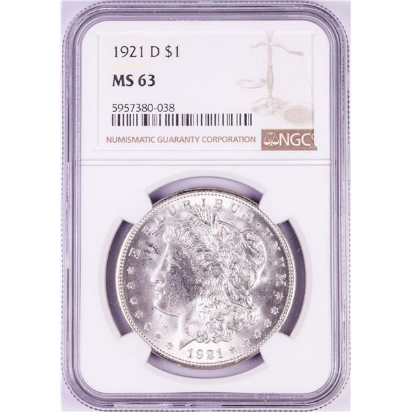1921-D $1 Morgan Silver Dollar Coin NGC MS63