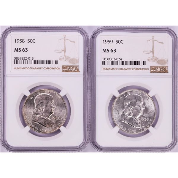 Lot of 1958-1959 Franklin Half Dollar Coins NGC MS63