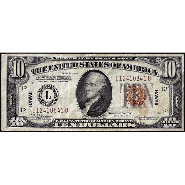 1934A $10 Hawaii WWII Emergency Issue Federal Reserve Note
