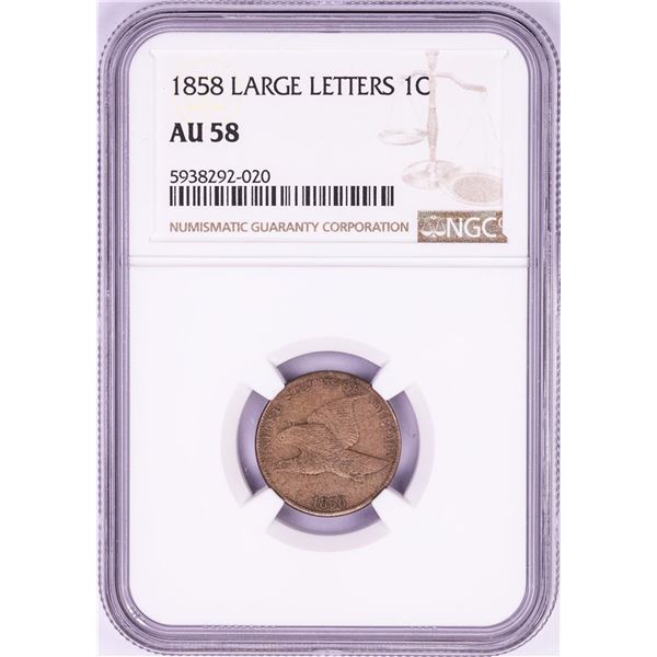 1858 Large Letters Flying Eagle Cent Coin NGC AU58
