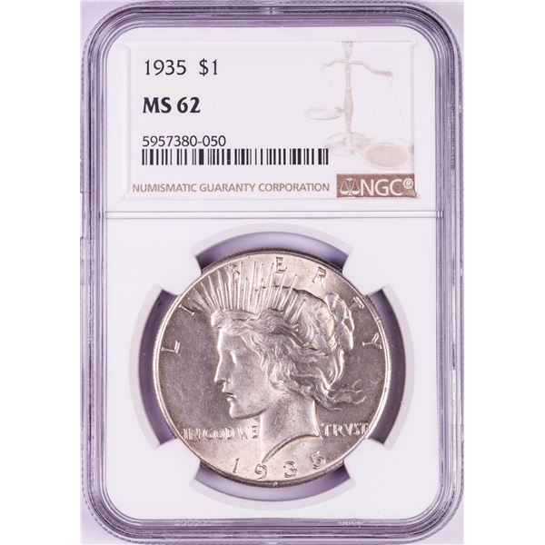 1935 $1 Peace Silver Dollar Coin NGC MS62
