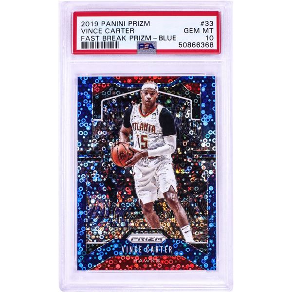 2019 Panini Prizm Blue Fast Break Vince Carter NBA Card #33 PSA Gem Mint 10