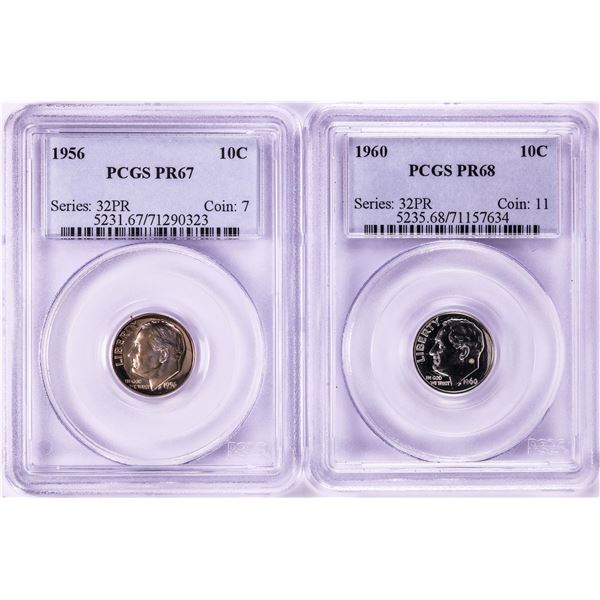 Lot of 1956 & 1960 Proof Roosevelt Dime Coins PCGS PR67/PR68