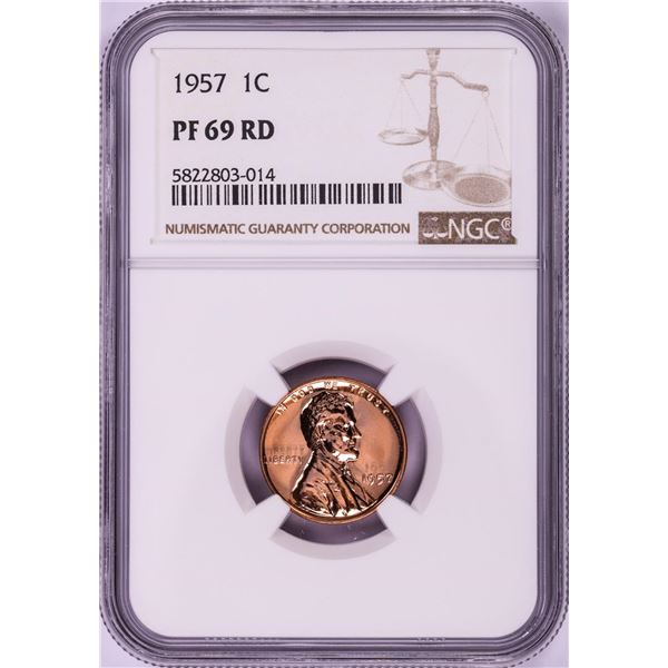 1957 Proof Lincoln Wheat Cent Coin NGC PF69RD