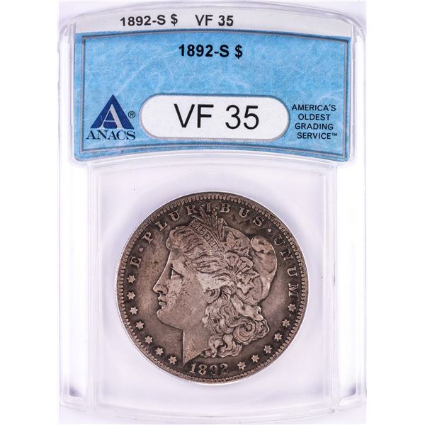 1892-S $1 Morgan Silver Dollar Coin ANACS VF35