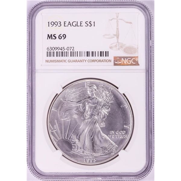 1993 $1 American Silver Eagle Coin NGC MS69