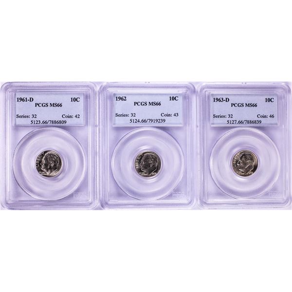 Lot of 1961-1963 Roosevelt Dime Coins PCGS MS66
