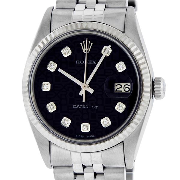 Rolex Mens Stainless Black Diamond Oyster Perpetual Datejust Wristwatch