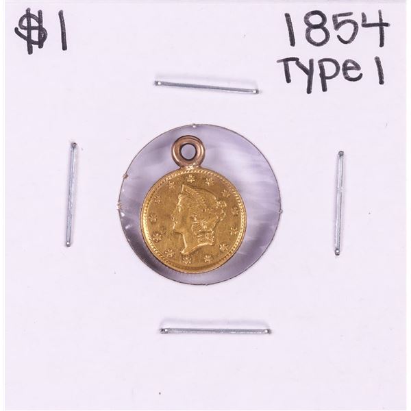 1854 Type 1 $1 Liberty Head Gold Dollar Coin Pendent