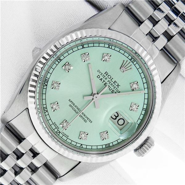 Rolex Mens Stainless Steel Ice Blue Diamond Oyster Perpetual Datejust Wristwatch