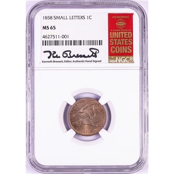 1858 Small Letters Flying Eagle Cent Coin NGC MS65 Kenneth Bressett Signature