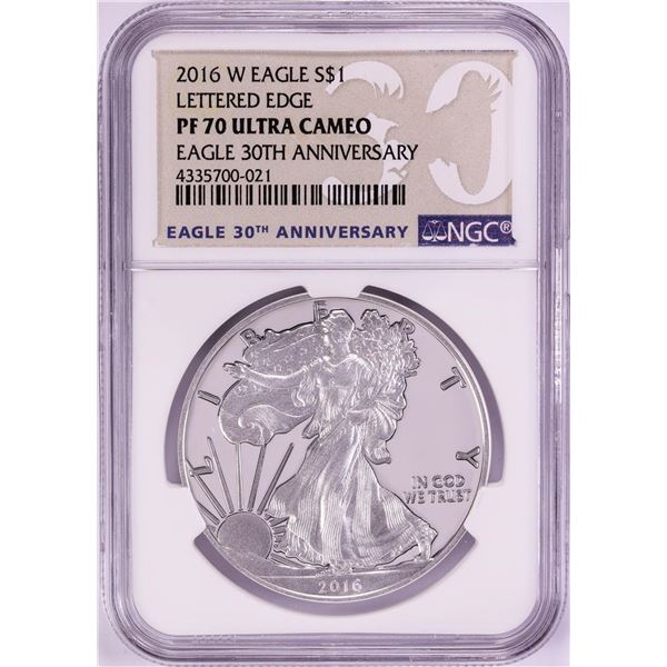 2016-W Lettered Edge $1 Proof American Silver Eagle Coin NGC PF70 Ultra Cameo