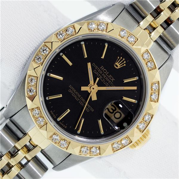 Rolex Ladies Two Tone Diamond Oyster Perpetual Datejust Wristwatch With Rolex Box
