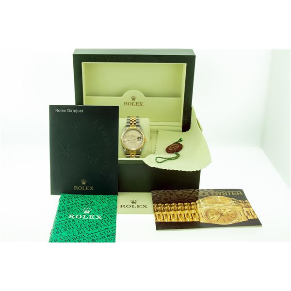 Rolex Mens Two Tone Rare Houndstooth Dial Datejust Wristwatch With Box