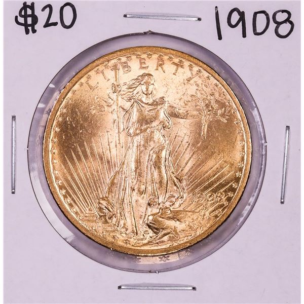 1908 No Motto $20 St. Gaudens Double Eagle Gold Coin