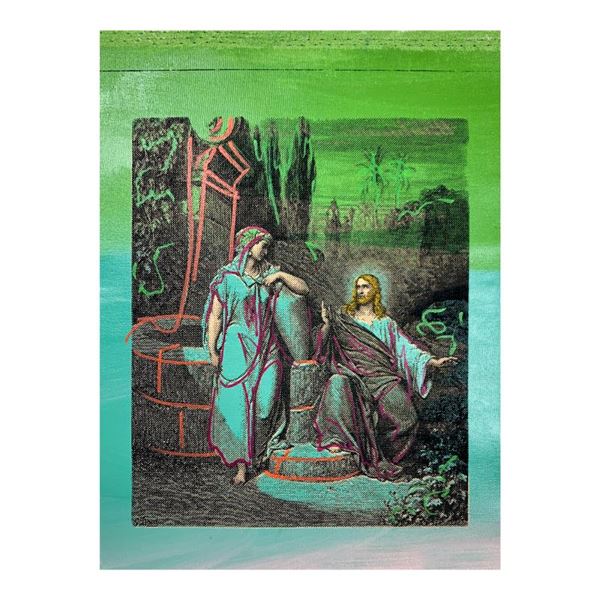 Steve Kaufman (1960-2010) "Jesus And Mary" Original Mixed Media On Canvas
