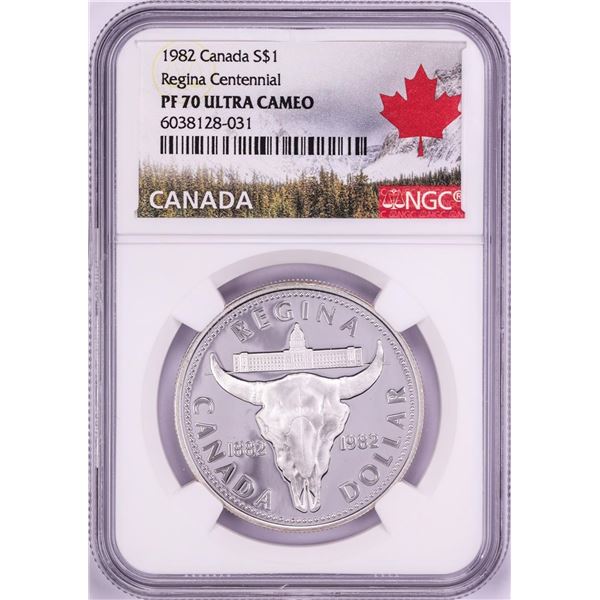 1982 $1 Proof Canada Regina Centennial Silver Dollar Coin NGC PF70 Ultra Cameo