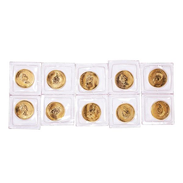 Lot of (10) Sealed 1999 Canadian $5 Maple Leaf Gold Coins