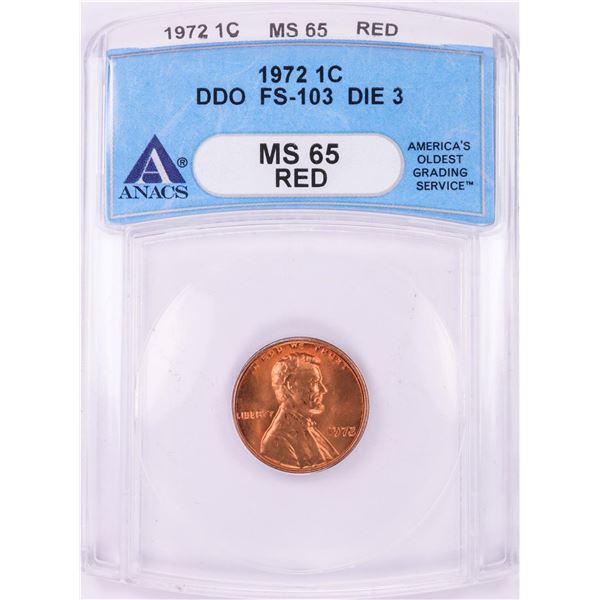 1972 Double Die Obverse Lincoln Memorial Cent Coin ANACS MS65RD