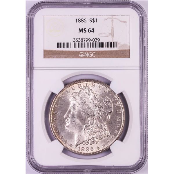 1886 $1 Morgan Silver Dollar Coin NGC MS64 Nice Toning