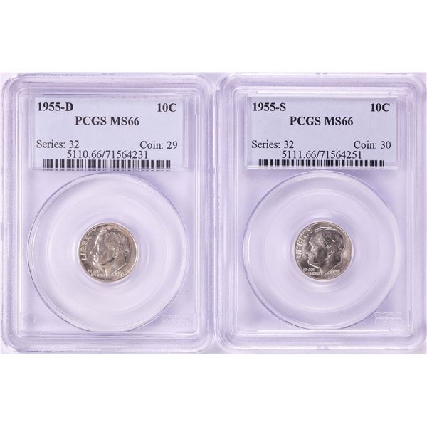 Lot of 1955-D & 1955-S Roosevelt Dime Coins PCGS MS66