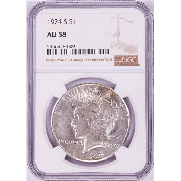 1924-S $1 Peace Silver Dollar Coin NGC AU58