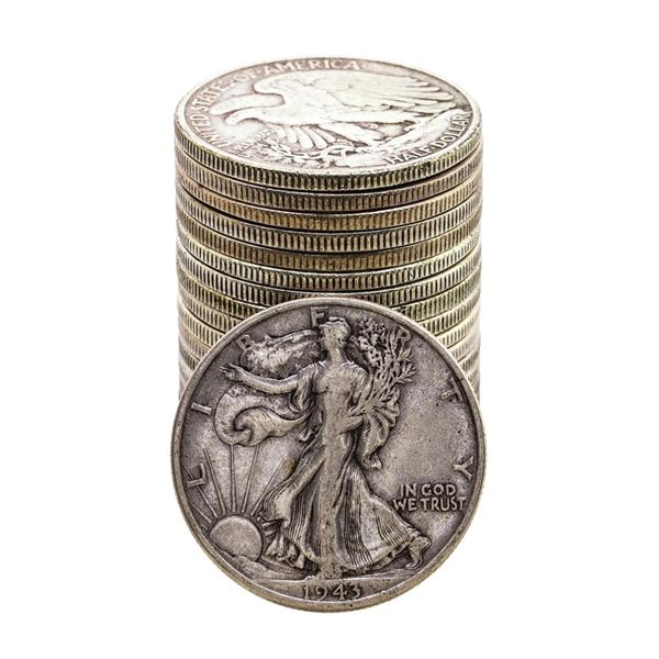 Roll of (20) Assorted Date Walking Liberty Half Dollar Coins Circulated