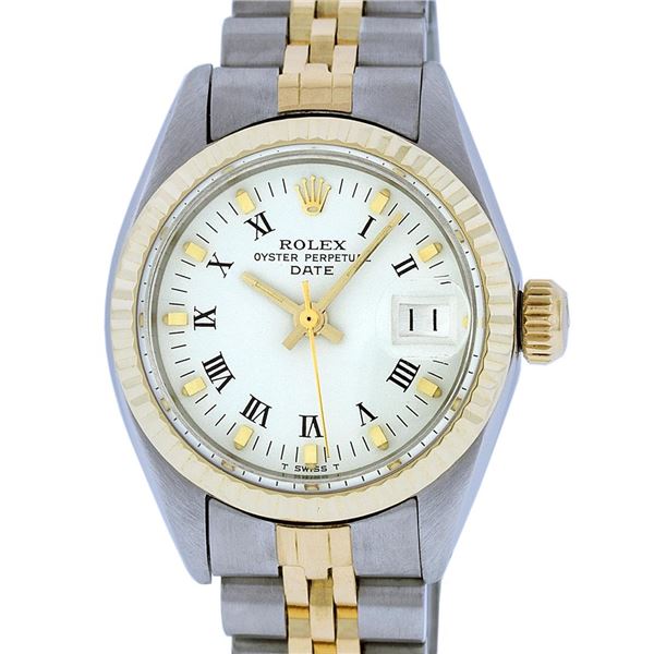 Rolex Ladies Two Tone White Index Oyster Perpetual Datejust Wristwatch