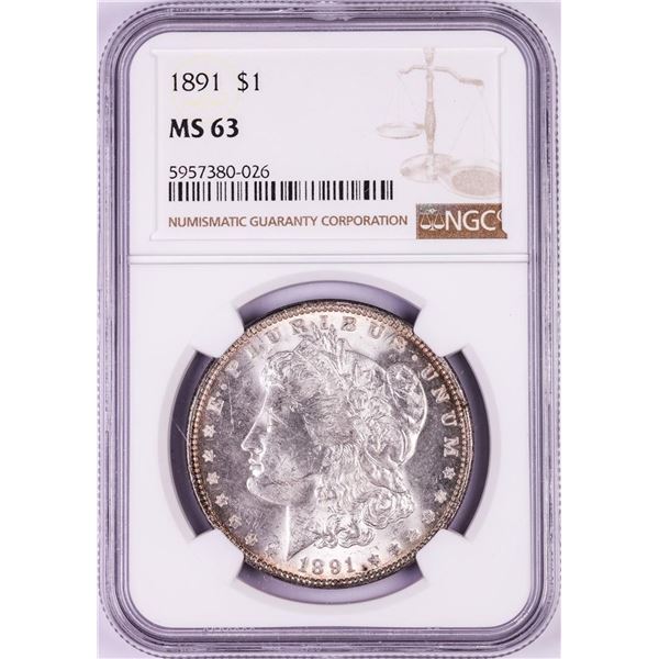 1891 $1 Morgan Silver Dollar Coin NGC MS63