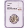 Image 1 : 1939 Washington Quarter Coin NGC MS65