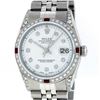 Image 2 : Rolex Men's Stainless Steel Diamond Lugs & Ruby Datejust Wristwatch