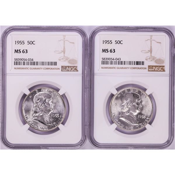 Lot of (2) 1955 Franklin Half Dollar Coins NGC MS63