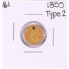 Image 1 : 1855 Type 2 $1 Indian Princess Head Gold Dollar Coin with Hole