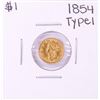 Image 1 : 1854 Type 1 $1 Liberty Head Gold Dollar Coin