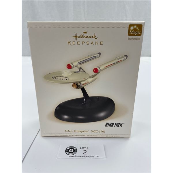 Star Trek Hallmark Keepsake USS Enterprise Christmas Ornament w Display Stand