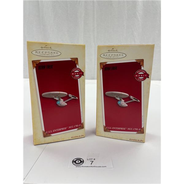 2 Star Trek Hallmark Keepsake Christmas Ornaments USS Enterprise