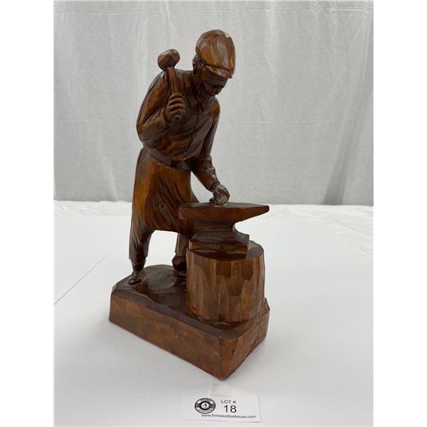 13" Tall Hand Carved Blacksmith Signed by Artist